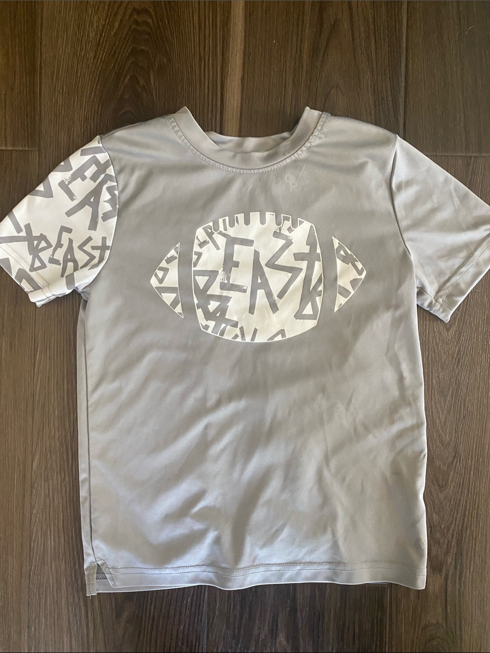 Xersion Light Gray Short Sleeve Tee with White Football 'Beast' Graphic